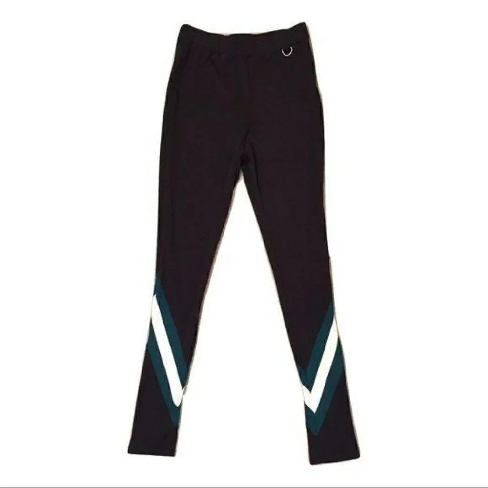 Project 28 NYC Black Chevron Varsity Full Length High Rise Leggings Large New